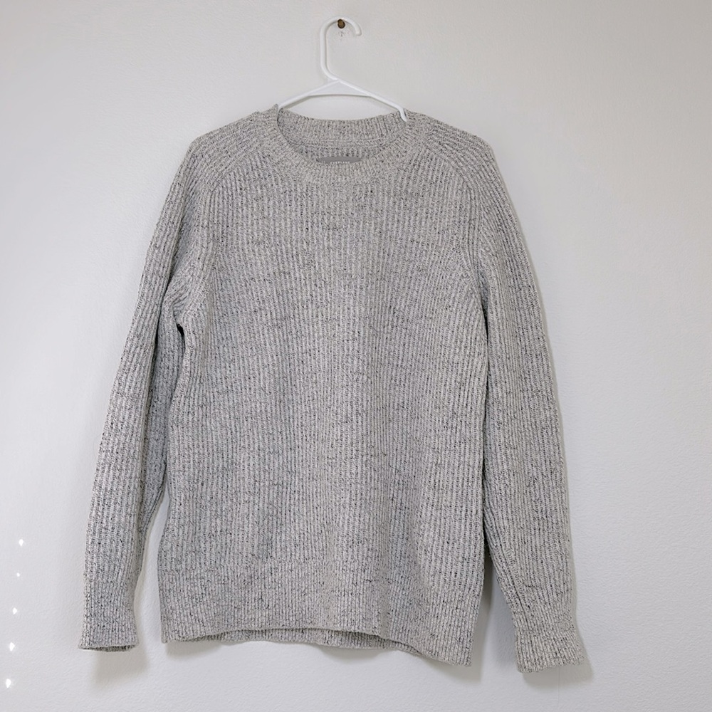 Everlane Fisherman Crewneck Sweater, Cotton/Wool Blend, Grey Donegal, Size M